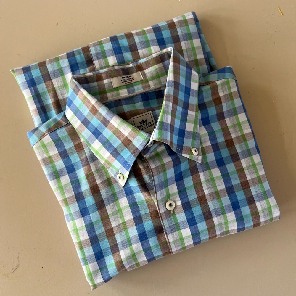 Peter Millar Checkered Button Down Long Sleeve Sh… - image 1